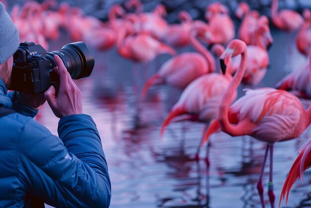 quotPhotographer Capturing Flamingos in a Vibrant Lagoonquot