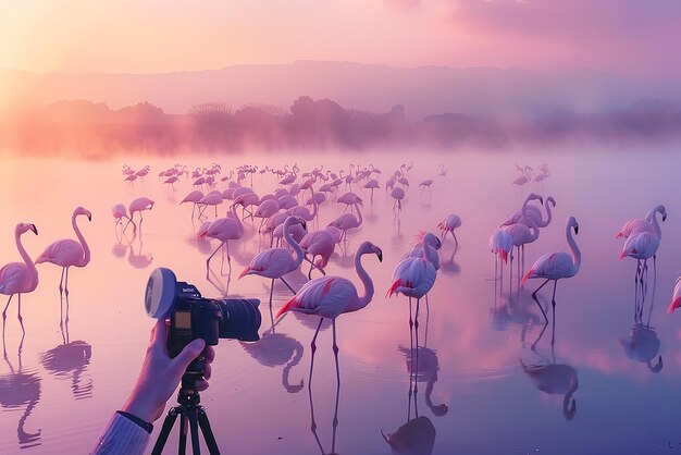 quotPhotographer Capturing Flamingos in a Vibrant Lagoonquot