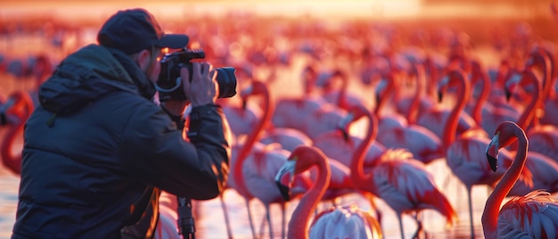 Photo quotphotographer capturing flamingos in a vibrant lagoonquot