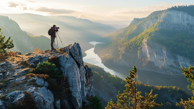 quotPhotographer Capturing Landscape with Tripodquot