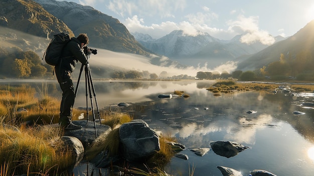 quotPhotographer Capturing Landscape with Tripodquot