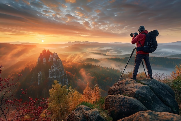 quotPhotographer Capturing Landscape with Tripodquot