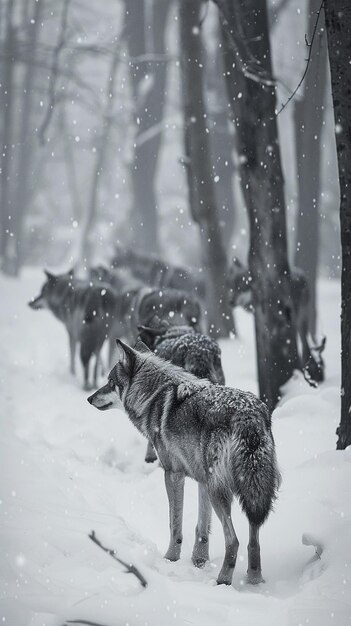 Photo quotphotographer capturing a wolf pack in the snowquot