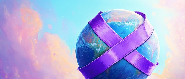 quotPlanet Earth Wrapped in Purple Ribbon for Cancer Awarenessquot