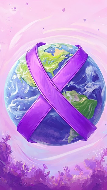 quotPlanet Earth Wrapped in Purple Ribbon for Cancer Awarenessquot