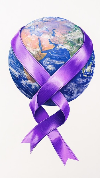 quotPlanet Earth Wrapped in Purple Ribbon for Cancer Awarenessquot