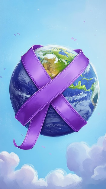 quotPlanet Earth Wrapped in Purple Ribbon for Cancer Awarenessquot