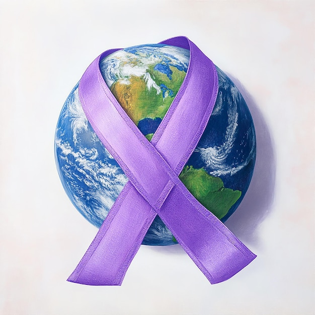 quotPlanet Earth Wrapped in Purple Ribbon for Cancer Awarenessquot