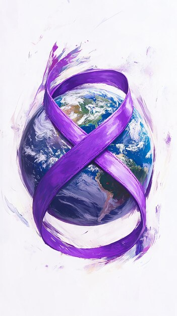 quotPlanet Earth Wrapped in Purple Ribbon for Cancer Awarenessquot