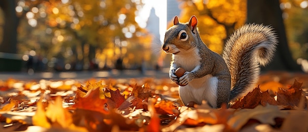 quotPlayful Squirrels Gathering Acorns in Autumn Forest Scenequot