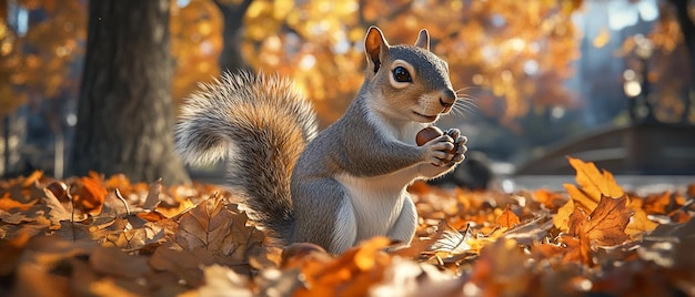 quotPlayful Squirrels Gathering Acorns in Autumn Forest Scenequot