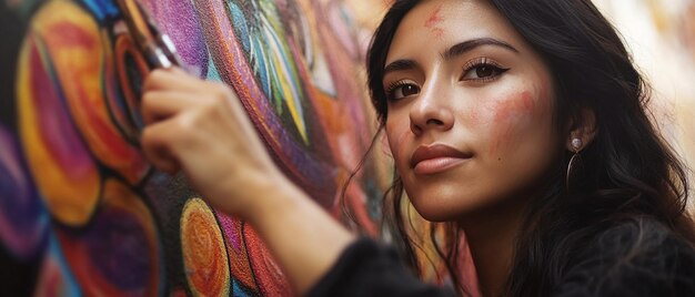 Photo quotportrait of a hispanic artist creating a vibrant muralquot