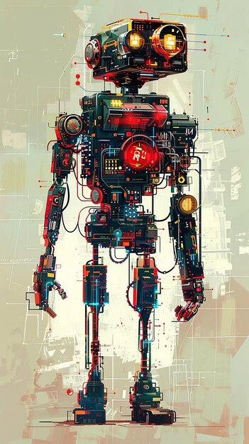 Photo quotretrofuturistic robot design in pixel artquot