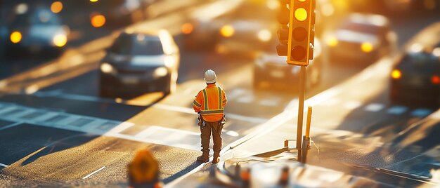 Photo quotroad worker installing new traffic signalquot