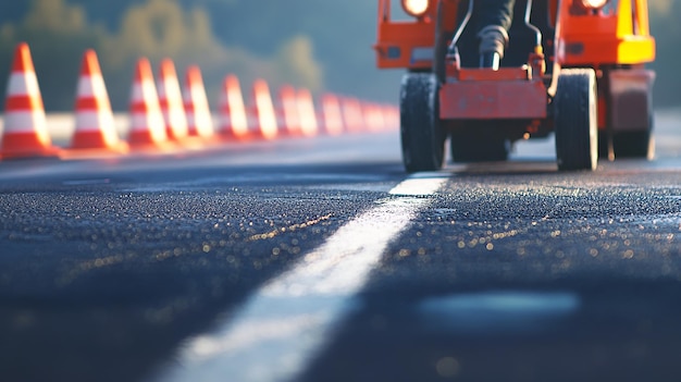 quotRoad Worker Painting New Lines with a Marking Machinequot