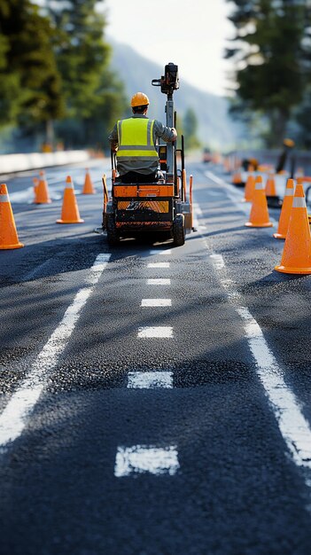 quotRoad Worker Painting New Lines with a Marking Machinequot