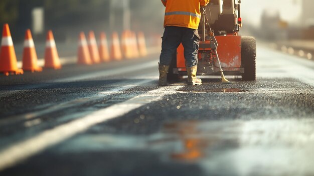 quotRoad Worker Painting New Lines with a Marking Machinequot