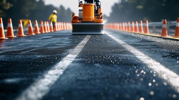 quotRoad Worker Painting New Lines with a Marking Machinequot