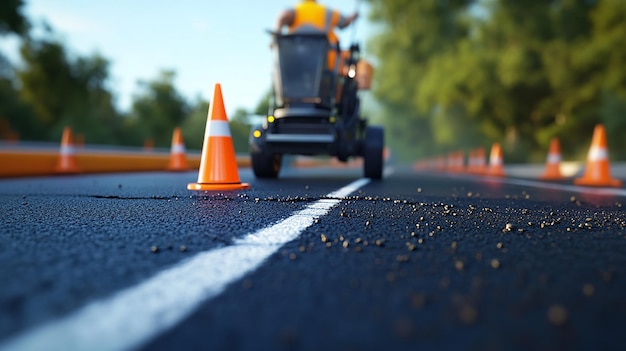 quotRoad Worker Painting New Lines with a Marking Machinequot