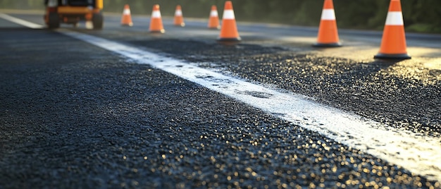 quotRoad Worker Painting New Lines with a Marking Machinequot