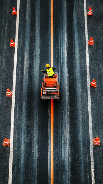 quotRoad Worker Painting New Lines with a Marking Machinequot