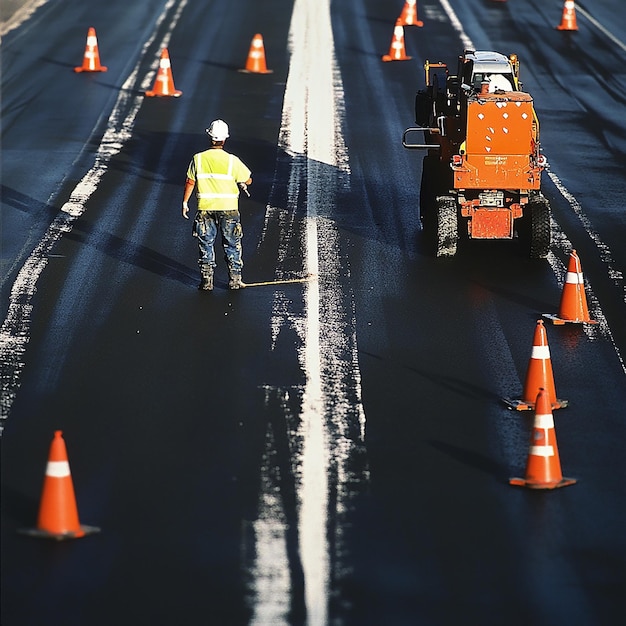 quotRoad Worker Painting New Lines with a Marking Machinequot