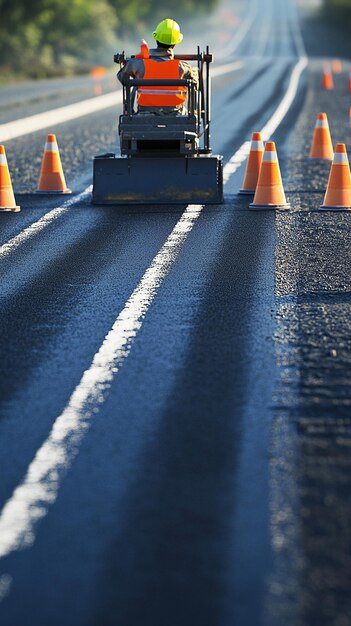 quotRoad Worker Painting New Lines with a Marking Machinequot