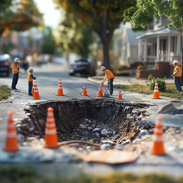 quotRoad Worker Setting Up Safety Barriers and Orange Conesquot