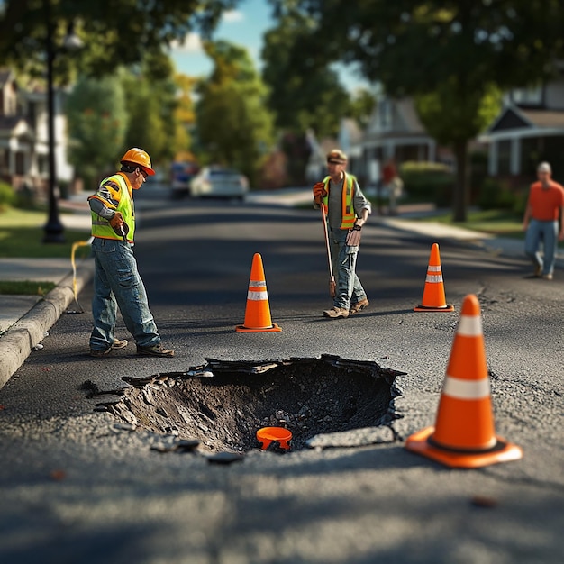 quotRoad Worker Setting Up Safety Barriers and Orange Conesquot