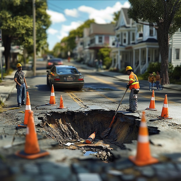 quotRoad Worker Setting Up Safety Barriers and Orange Conesquot