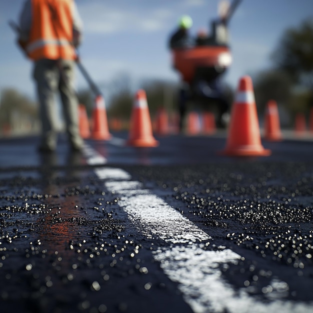 quotRoad Worker Using Paint Machine to Mark New Road Linesquot