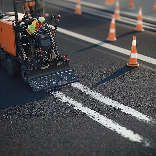 quotRoad Worker Using Paint Machine to Mark New Road Linesquot