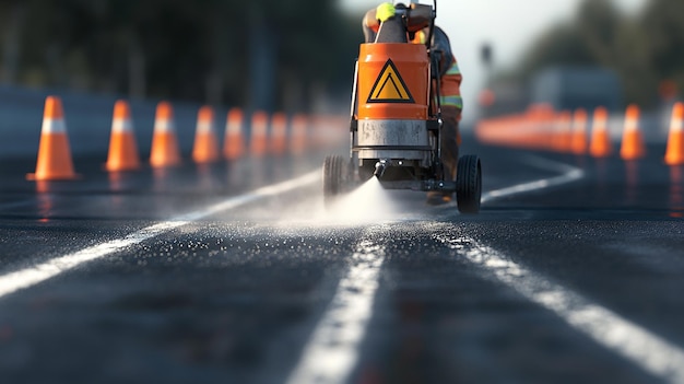 quotRoad Worker Using Paint Machine to Mark New Road Linesquot