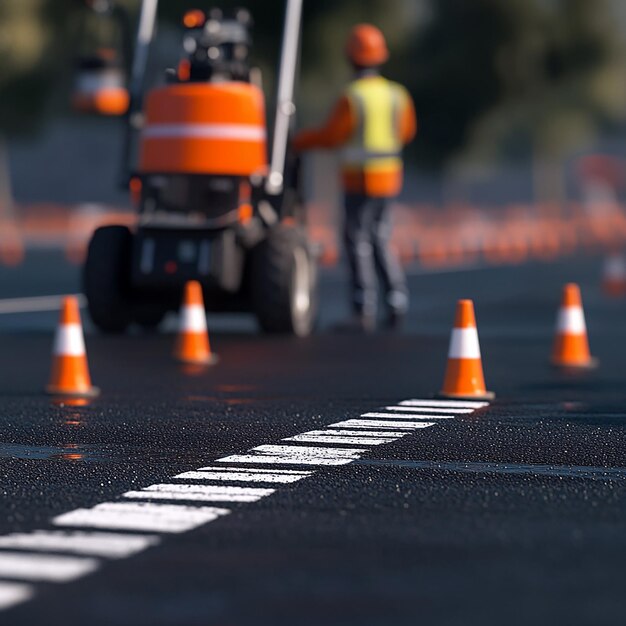 quotRoad Worker Using Paint Machine to Mark New Road Linesquot