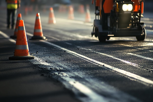 quotRoad Worker Using Paint Machine to Mark New Road Linesquot