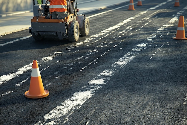 quotRoad Worker Using Paint Machine to Mark New Road Linesquot