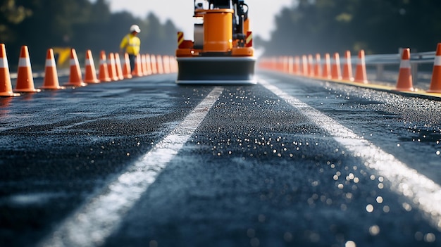 quotRoad Worker Using Paint Machine to Mark New Road Linesquot