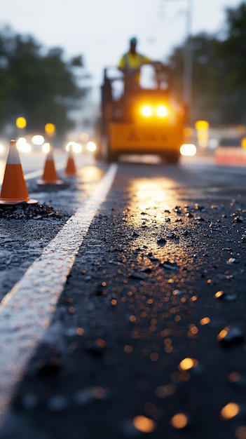 quotRoad Worker Using Paint Machine to Mark New Road Linesquot