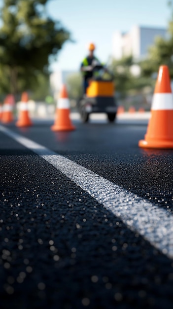 quotRoad Worker Using Paint Machine to Mark New Road Linesquot