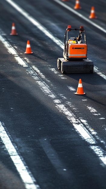 quotRoad Worker Using Paint Machine to Mark New Road Linesquot