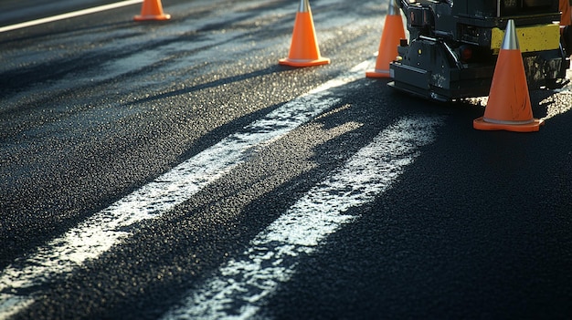 quotRoad Worker Using Paint Machine to Mark New Road Linesquot