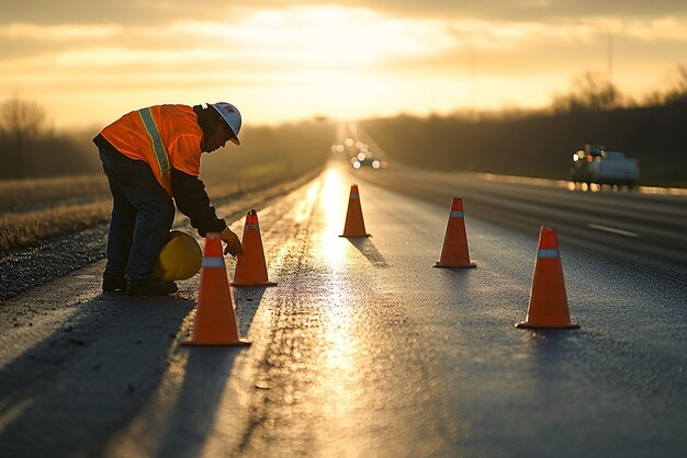 quotRoad Worker with WalkieTalkie Coordinating Traffic Managementquot