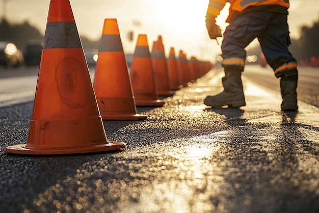 quotRoad Worker with WalkieTalkie Coordinating Traffic Managementquot