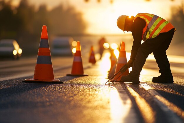 quotRoad Worker with WalkieTalkie Coordinating Traffic Managementquot