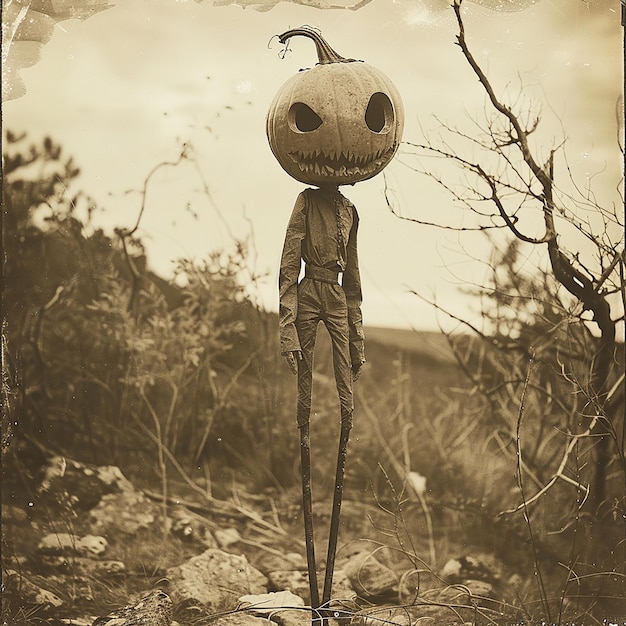 Photo quotsepia photograph portrait of a jackolanternquot