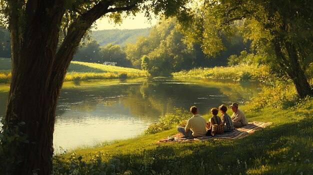 quotSerene Scene of a Farmer and His Family Enjoying a Quiet Moment Togetherquot