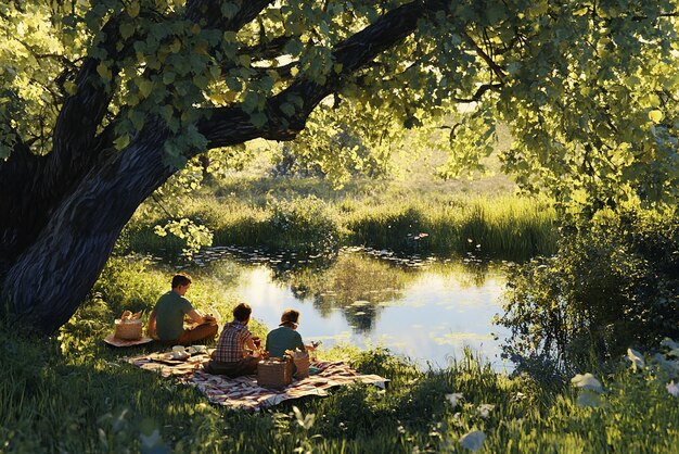 quotSerene Scene of a Farmer and His Family Enjoying a Quiet Moment Togetherquot