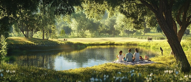 quotSerene Scene of a Farmer and His Family Enjoying a Quiet Moment Togetherquot