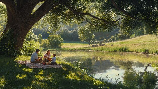 quotSerene Scene of a Farmer and His Family Enjoying a Quiet Moment Togetherquot