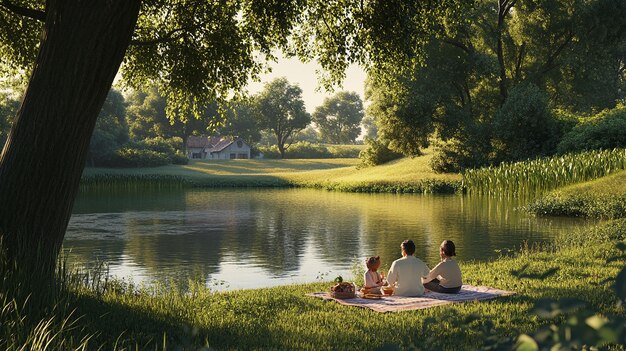 Photo quotserene scene of a farmer and his family enjoying a quiet moment togetherquot